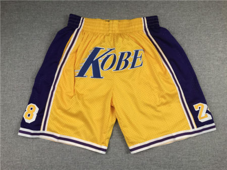 Kobe Bryant 8 24 Los Angeles Lakers Yellow Shorts