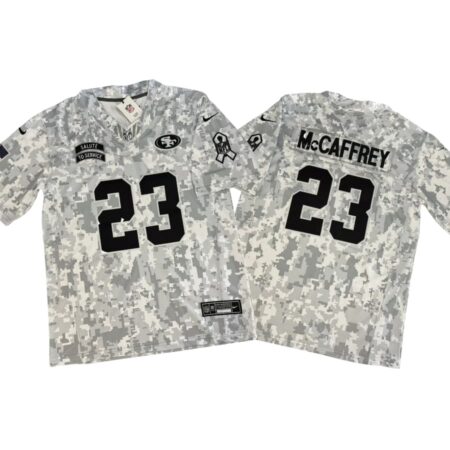 Christian McCaffrey #23 49ers Salute to Service Arctic Vapor Jersey Stitched