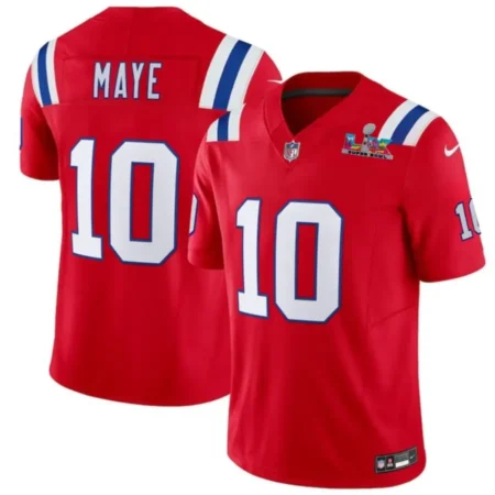 Patriots #10 Drake Maye Red 2026 Bowl LX Patch Limited  Jersey