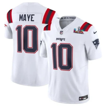 Patriots #10 Drake Maye White 2026 Bowl LX Patch Limited  Jersey