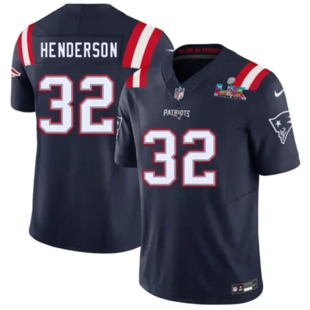 Patriots #32 TreVeyon Henderson Navy 2026 Bowl LX Patch Limited Jersey