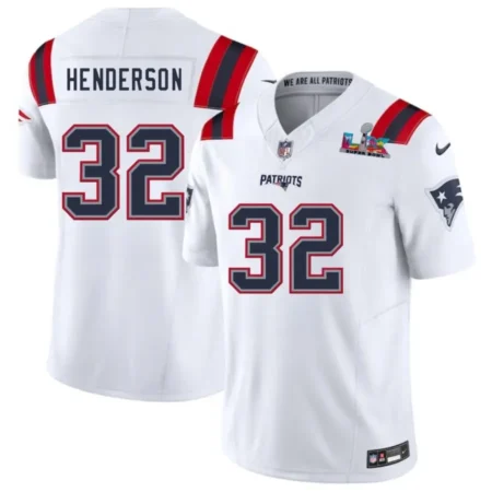 Patriots #32 TreVeyon Henderson White 2026 Bowl LX Patch Limited Jersey