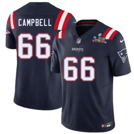 Patriots #66 Will Campbell Navy 2026 Bowl LX Patch Limited Jersey