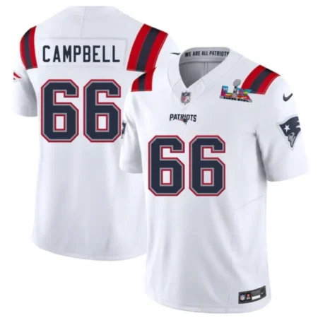 Patriots #66 Will Campbell White 2026 Bowl LX Patch Limited Jersey