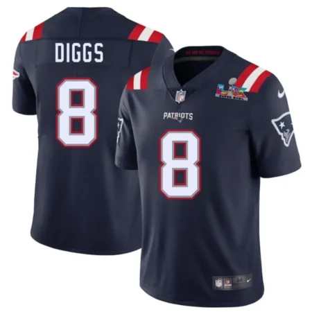 Patriots #8 Stefon Diggs 2026 Bowl LX Patch Navy Limited Jersey