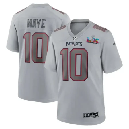 Patriots Drake Maye Gray Atmosphere 2026 Bowl LX Patch Fashion Game Jersey