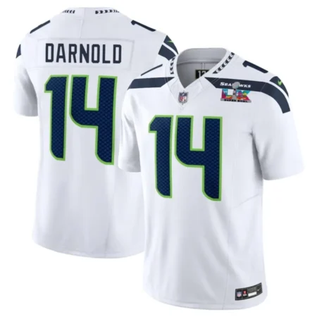 Seahawks #14 Sam Darnold White 2026 Bowl LX Patch Limited Jersey