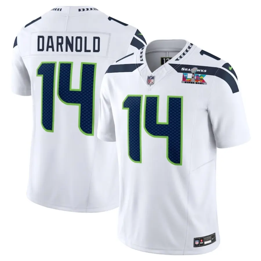 Seahawks #14 Sam Darnold White 2026 Bowl LX Patch Limited Jersey