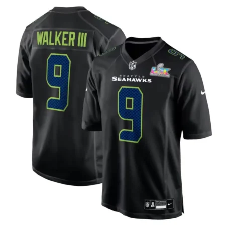 Seahawks Kenneth Walker III Black Bowl LX Patch Carbon Fashion Game Jersey