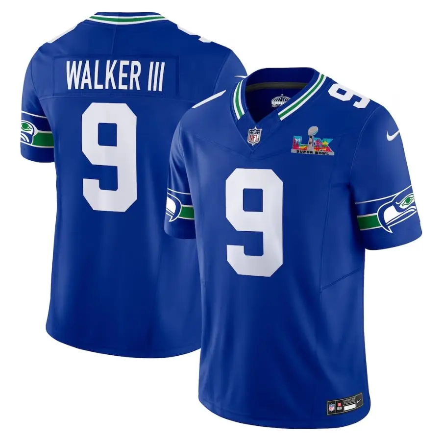 Seahawks Kenneth Walker III Royal 2026 Bowl LX Patch. Limited Jersey