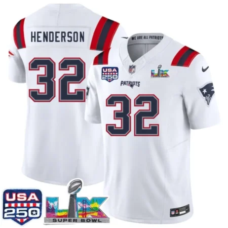 TreVeyon-Henderson-Patriots-White-Bowl-LX-USA-250-Patch-Limited-Jersey-Stitched